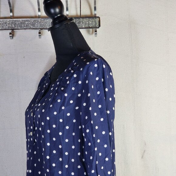 Old Navy Navy Blue White Polka Dot V Neck Pull On Long Sleeve Rayon Top Size S - Picture 8 of 16
